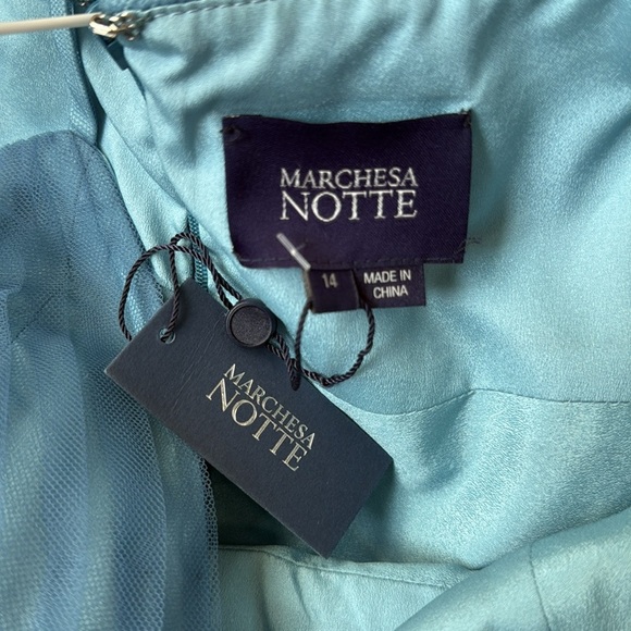 NEW MARCHESA NOTTE V-Neck Ombre Tulle Tiered Ruffle Gown Sage 14 - Picture 13 of 13